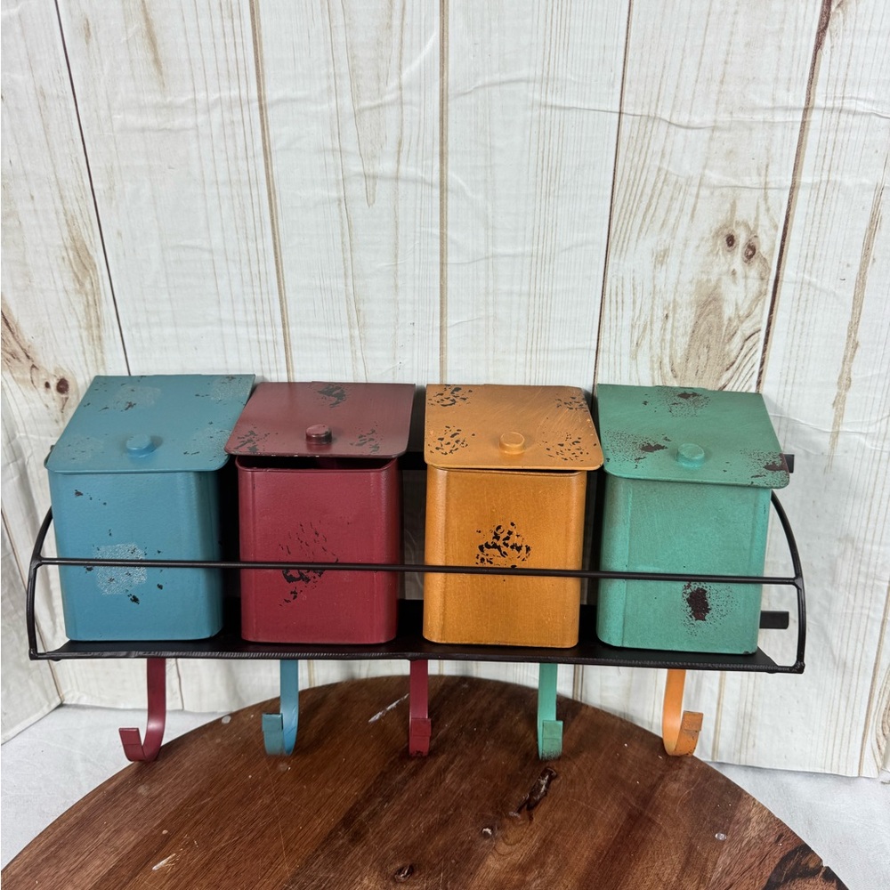 Rustic Multi-Color Metal Wall Canister Set - Picture 3 of 10